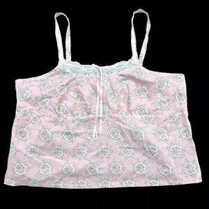 Laura Ashley Floral Cami Women XL Pink Lace Trim Coquette Cotagecore Pastel‎ NWT